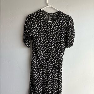 Reformation Black and White Puff Sleeve Midi Dress